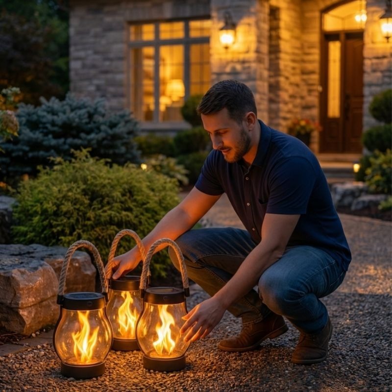 Solar Lantern Outdoor Waterproof Flickering Flame Dusk to Dawn for Patio