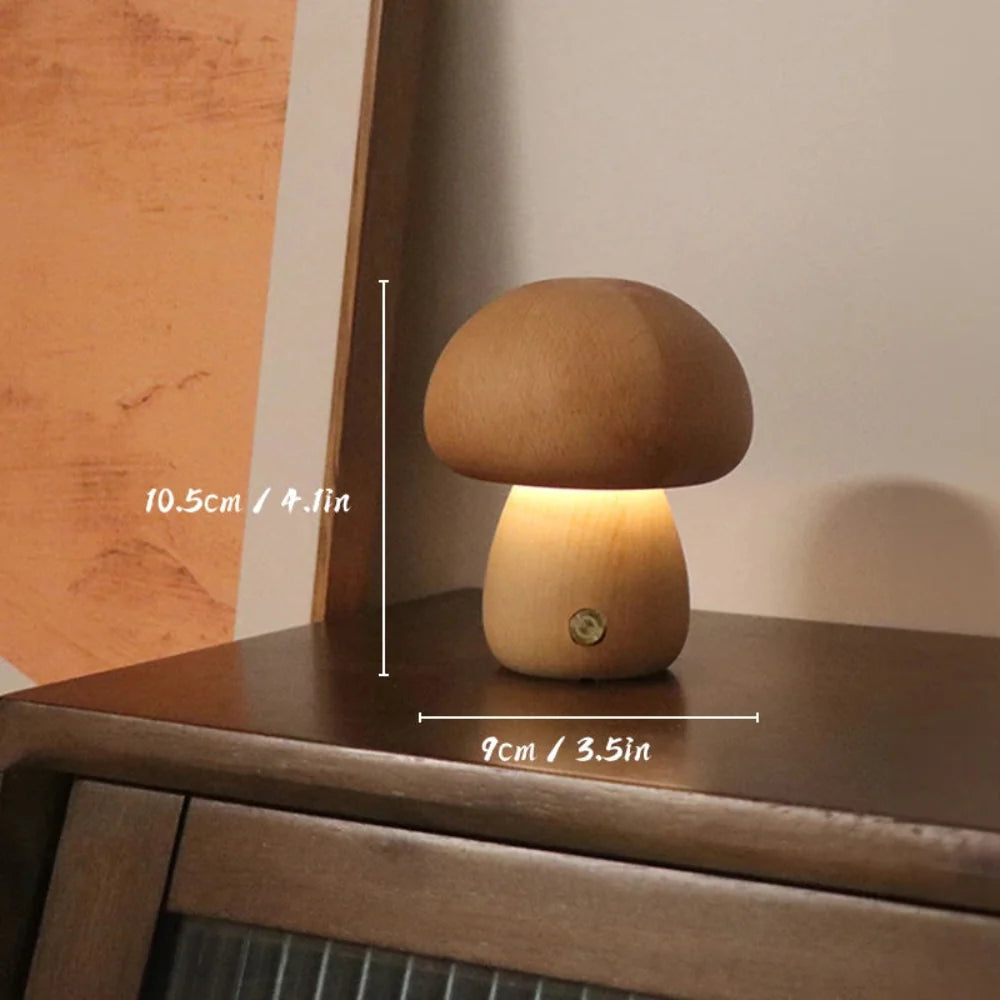 Wooden Mushroom Lamp Bedside Night Light Warm Glow for Nightstand and Shelf