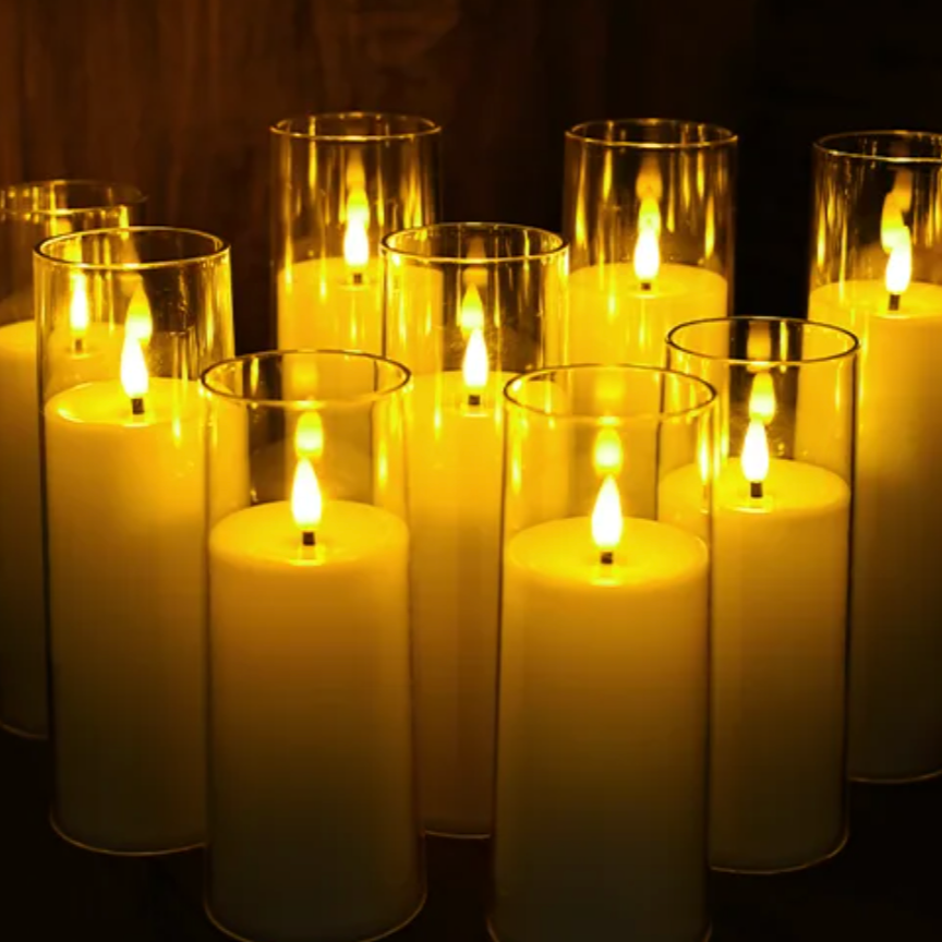 Flameless Candles 9 Piece Set LED Flickering Battery Operated for Mantel