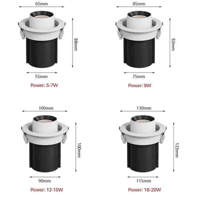 Recessed LED Spotlight Adjustable Tilt and Pull-Down Head