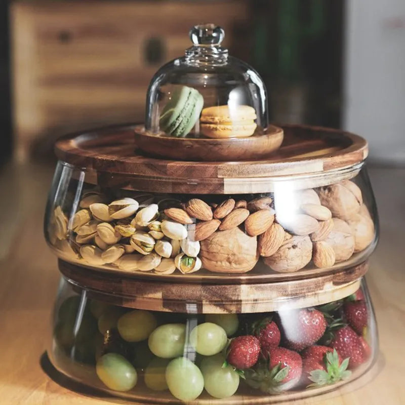 Wooden Food Storage Container with Lid Kitchen Canister for Counter Storage