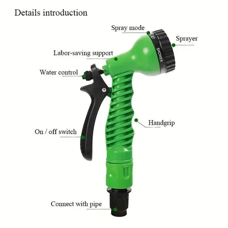 Expandable Garden Hose Kink Free with 7 Pattern Spray Nozzle