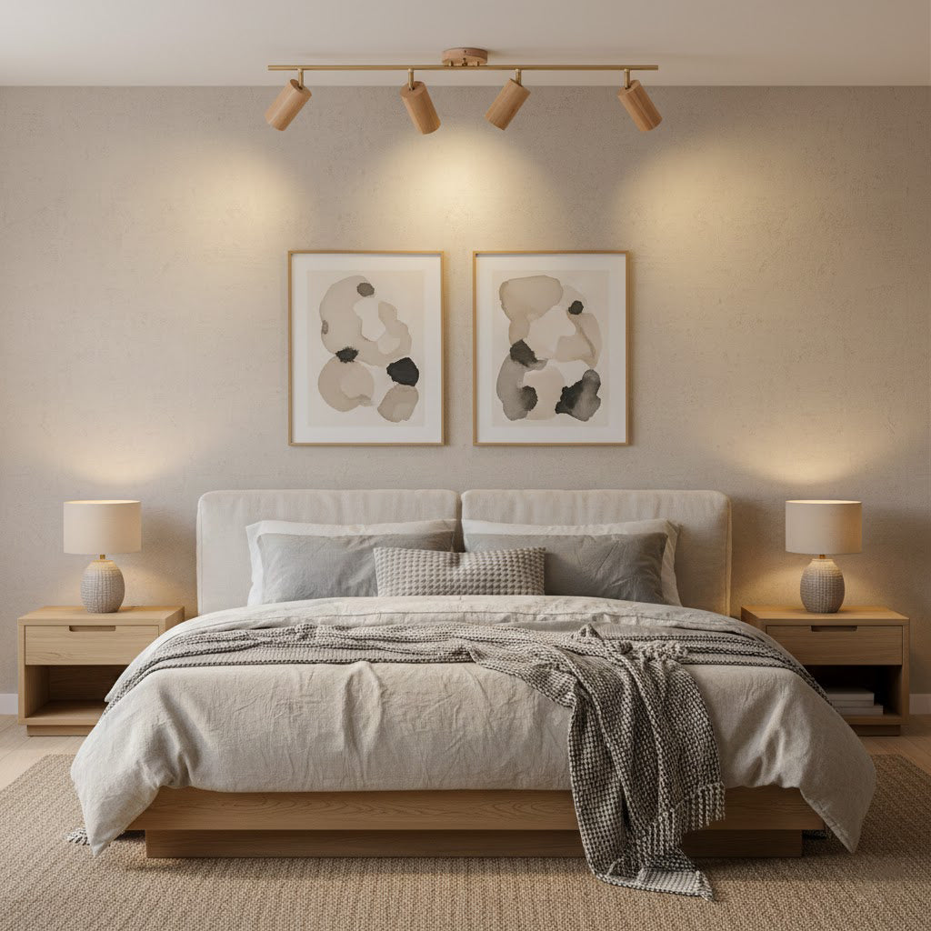 Adjustable Spotlight Bar Ash Wood Ceiling or Wall Mount Art Lighting