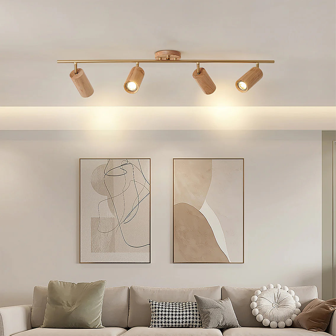 Adjustable Spotlight Bar Ash Wood Ceiling or Wall Mount Art Lighting