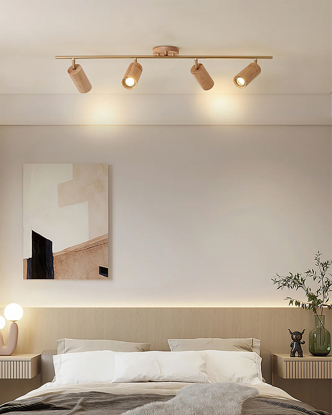 Adjustable Spotlight Bar Ash Wood Ceiling or Wall Mount Art Lighting