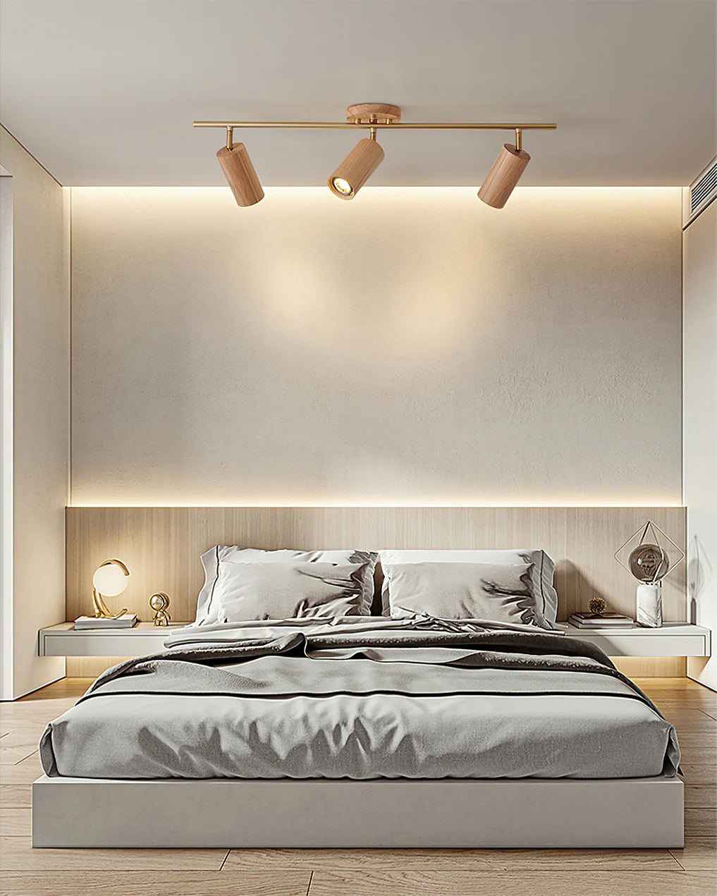 Adjustable Spotlight Bar Ash Wood Ceiling or Wall Mount Art Lighting