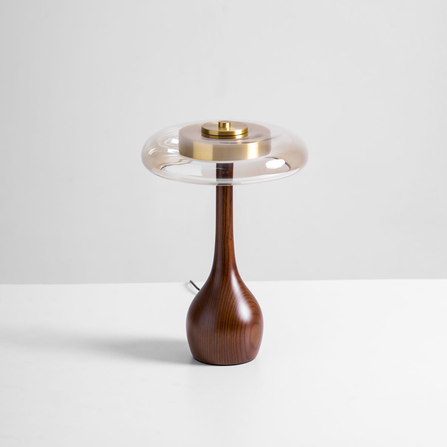 Glass Table Lamp Brass and Wood Base Three Color Temperatures Bedside