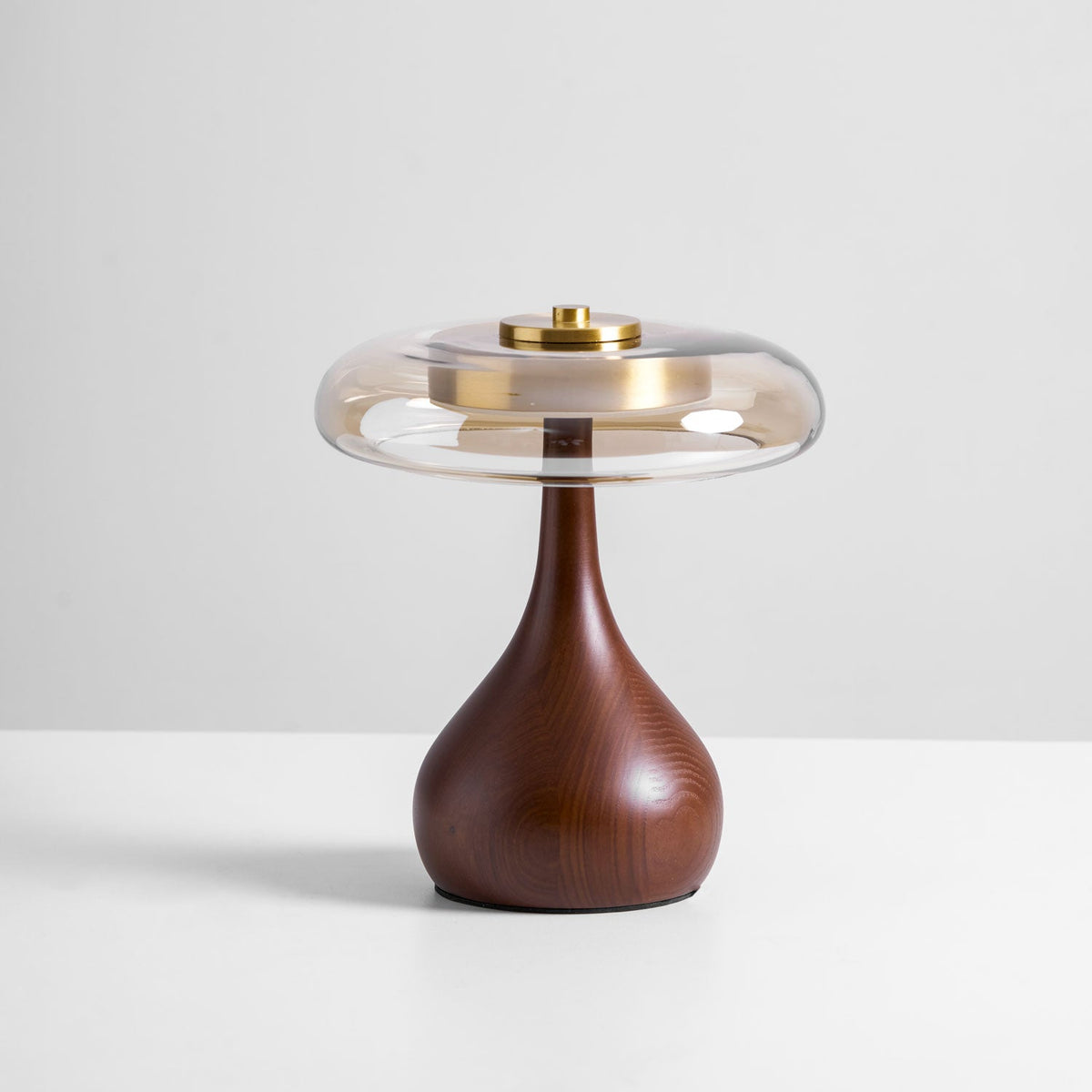 Glass Table Lamp Brass and Wood Base Three Color Temperatures Bedside