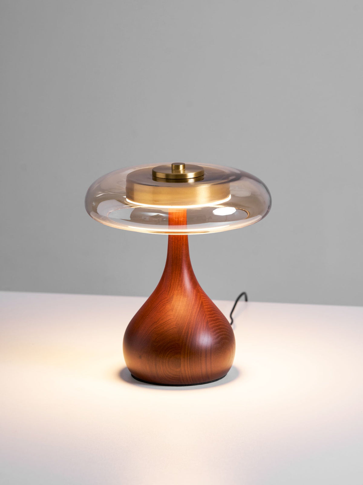 Glass Table Lamp Brass and Wood Base Three Color Temperatures Bedside