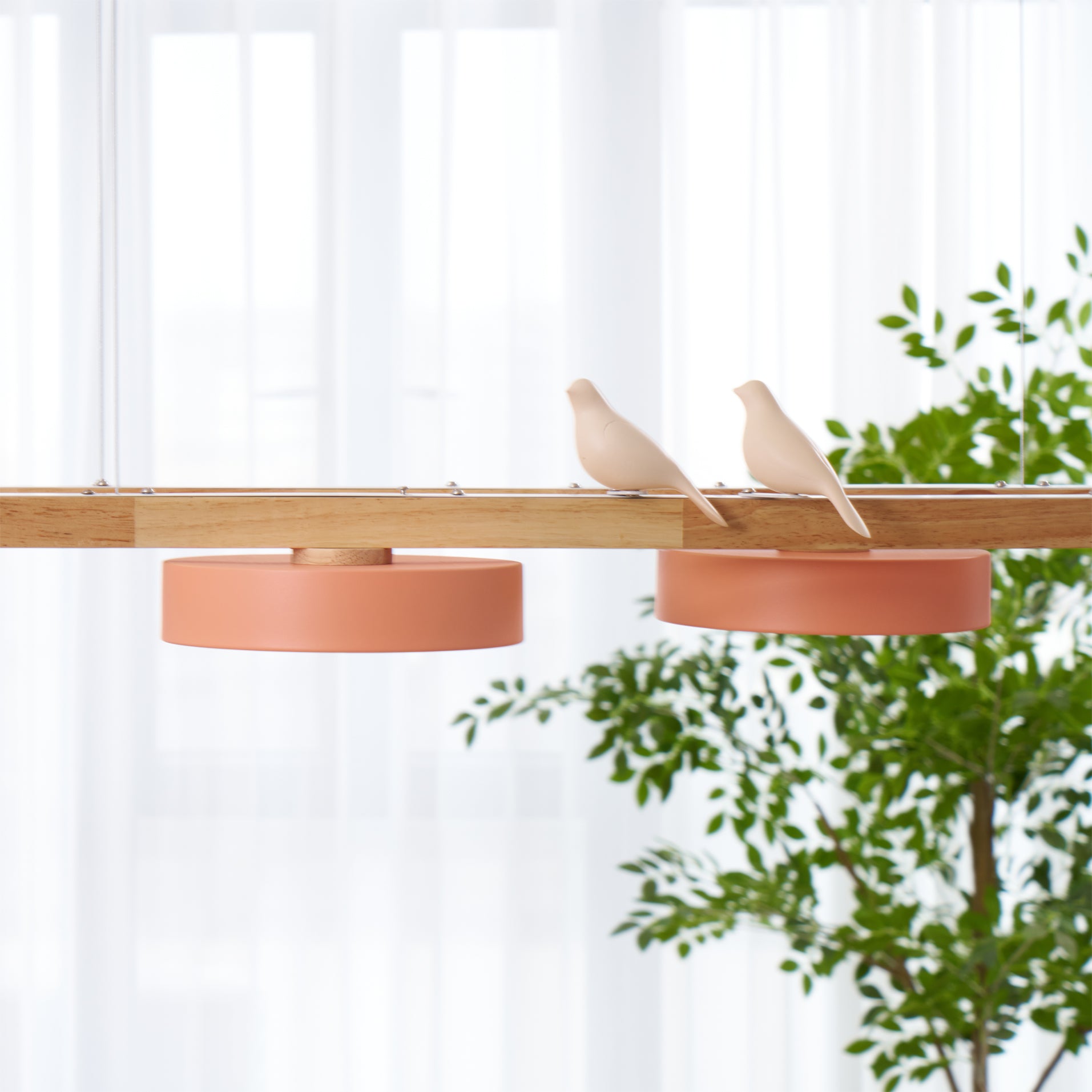 Linear Chandelier for Kitchen Island Wood Frame with Bird Figurines LED
