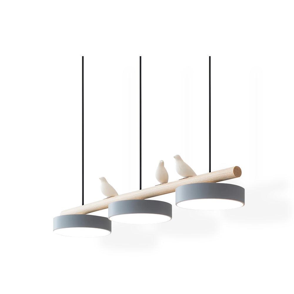 Linear Bar Pendant Light with Movable Bird Figurines Remote Dimming LED