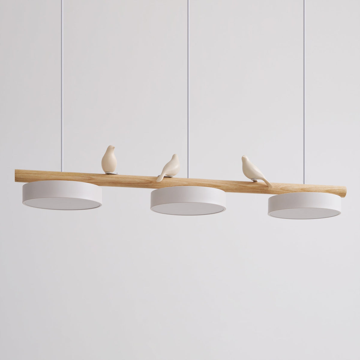 Linear Bar Pendant Light with Movable Bird Figurines Remote Dimming LED