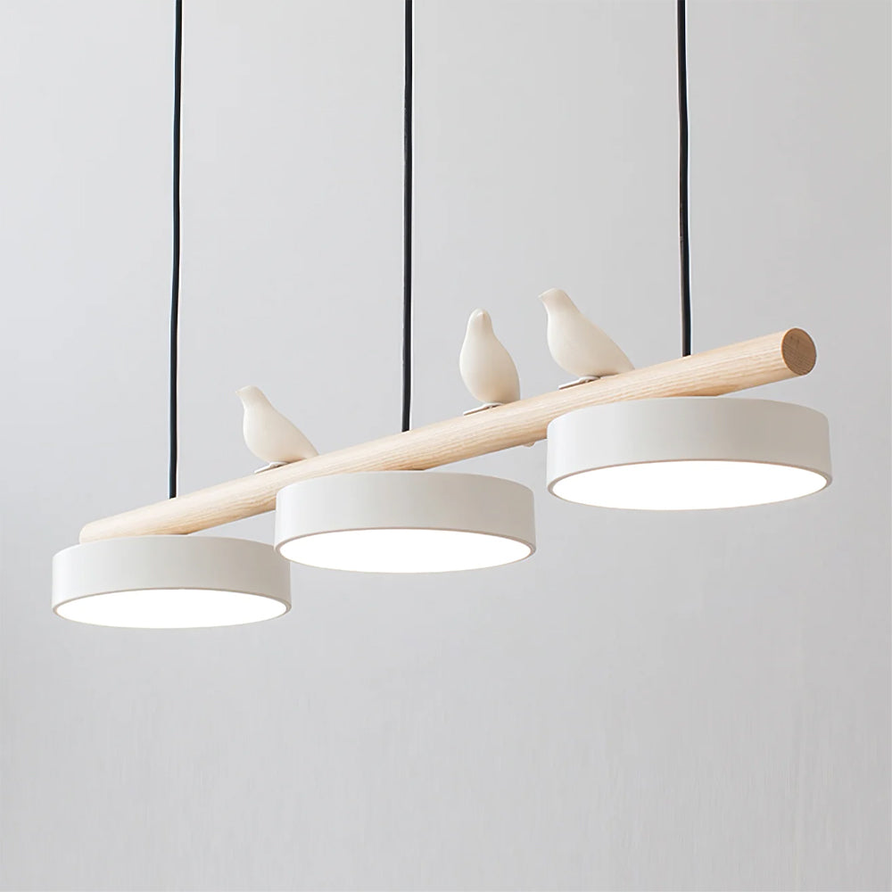 Linear Bar Pendant Light with Movable Bird Figurines Remote Dimming LED