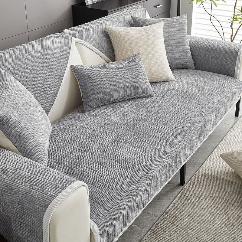 Chenille Sofa Cover for Cats and Dogs with Braided Edge