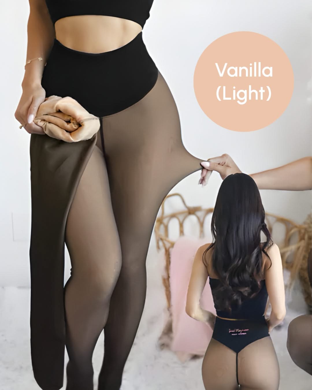 Fleece Lined Leggings Sheer One Seam Compression Waistband