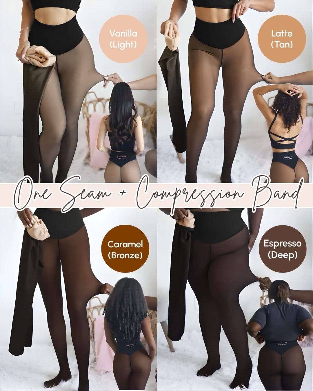 Fleece Lined Leggings Sheer One Seam Compression Waistband