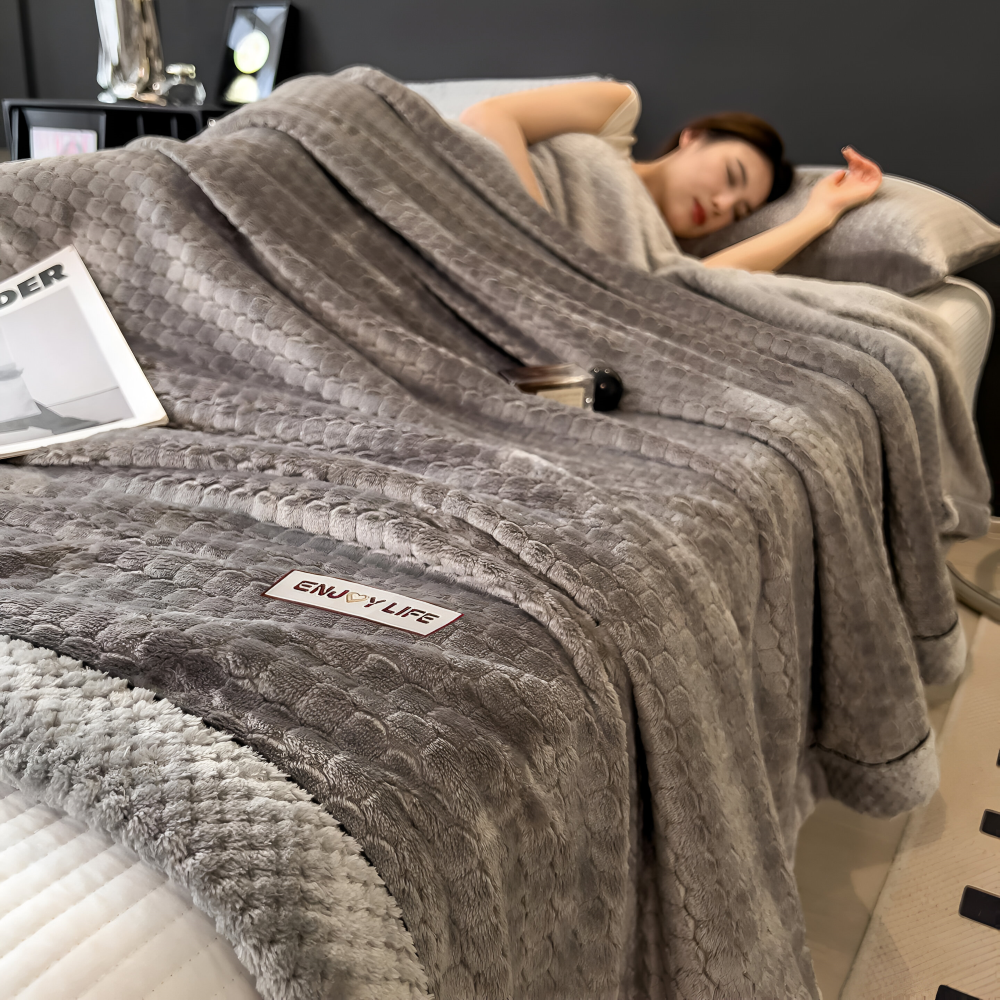 Sofatæppe med vaffelmønster og kant