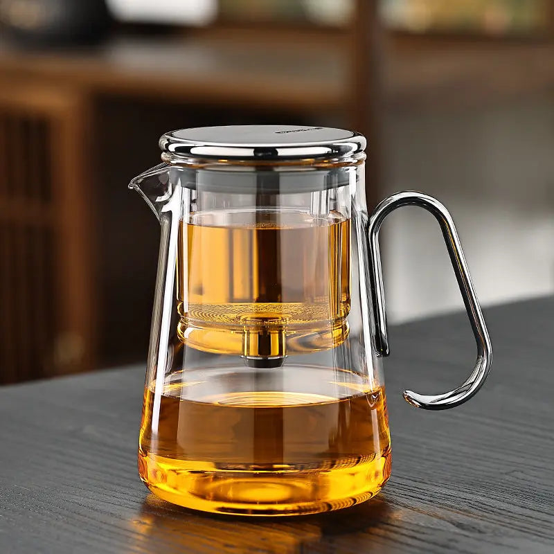Glass Teapot with Push-Button Tea Release and Stainless Filter