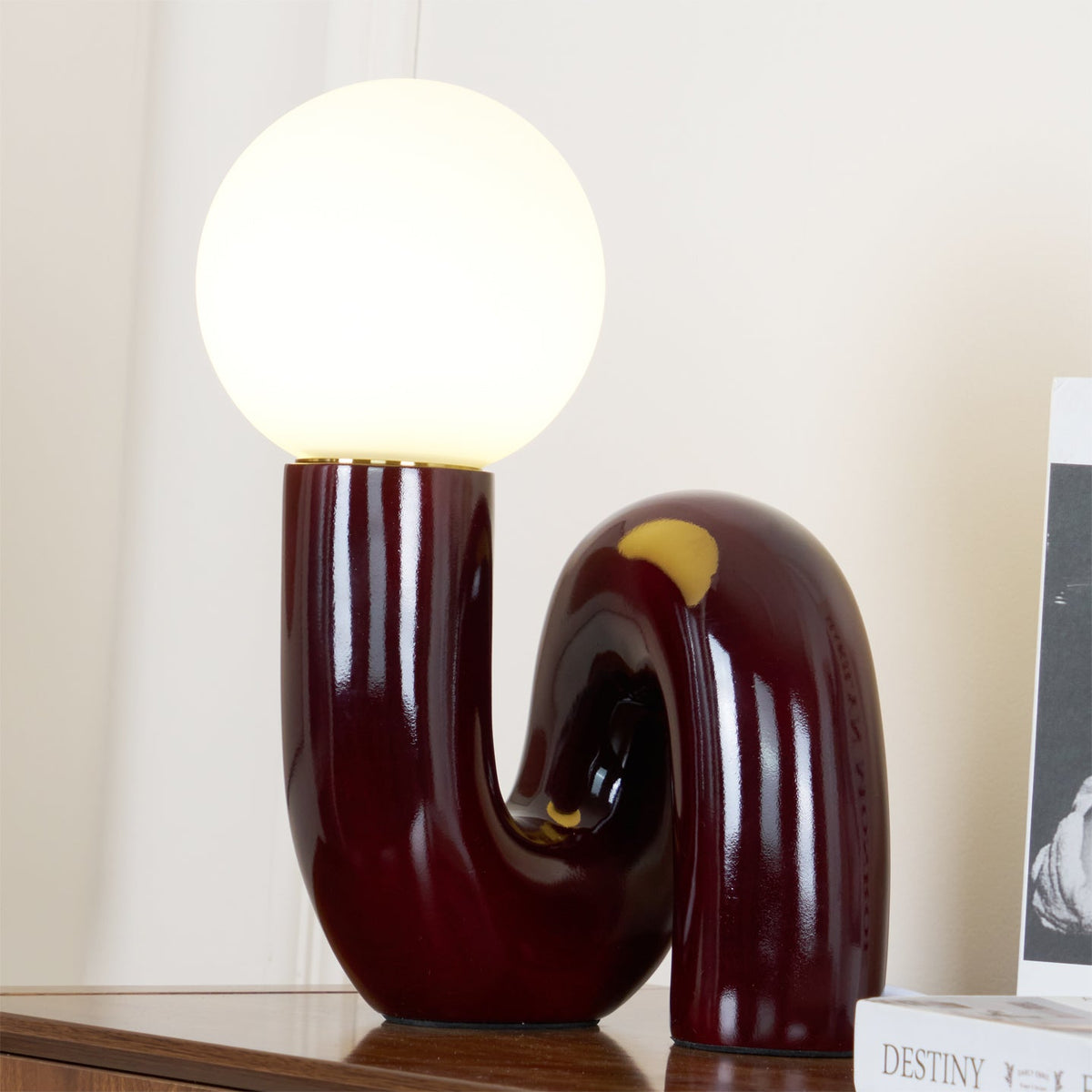 Spiral Glass Table Lamp Sculptural Resin Ribbon Shade Bedside Accent