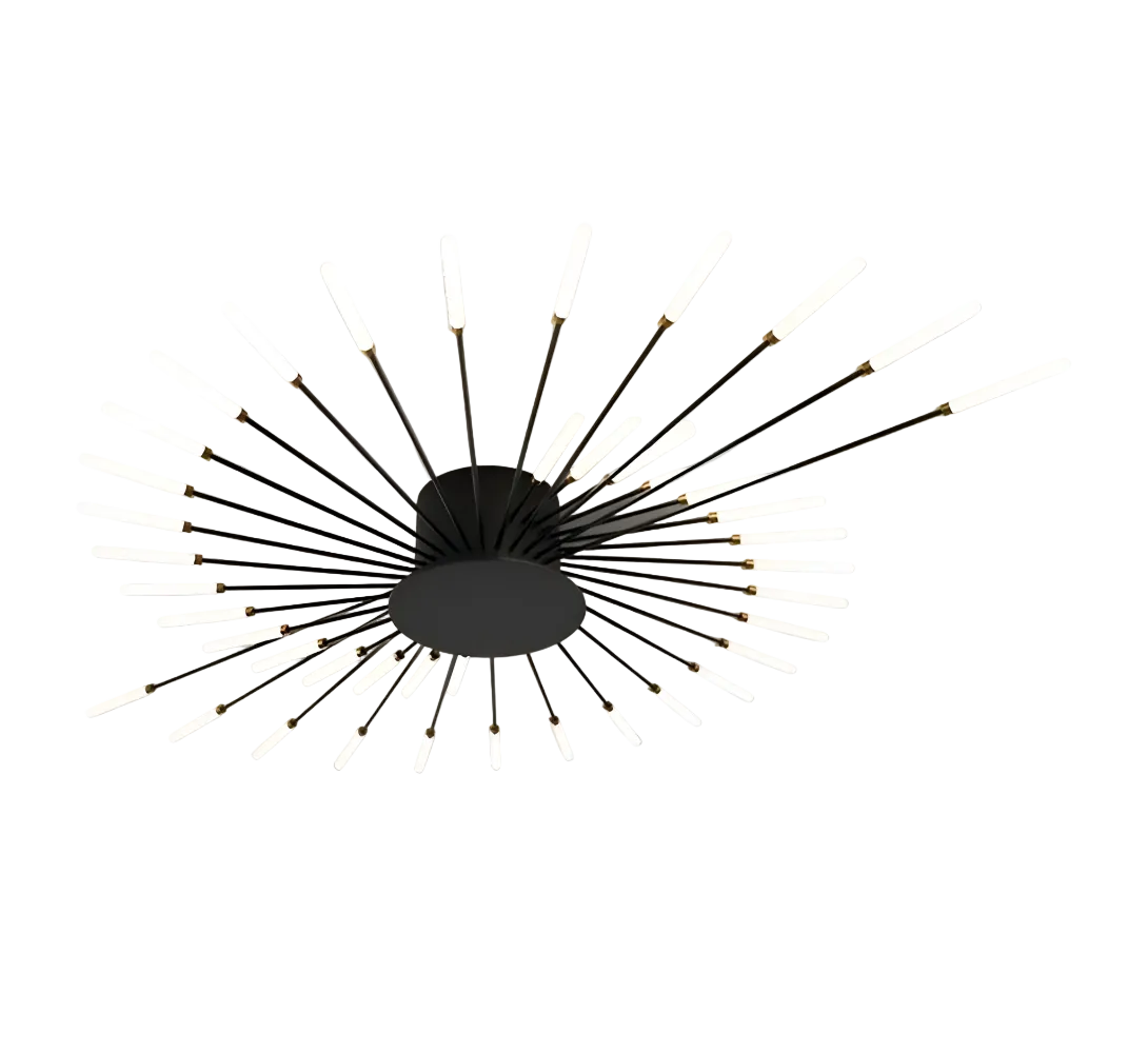 Starburst loftlampe med radiale metalstænger med lysende kapselspidser