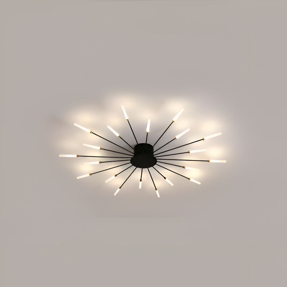 Starburst loftlampe med radiale metalstænger med lysende kapselspidser
