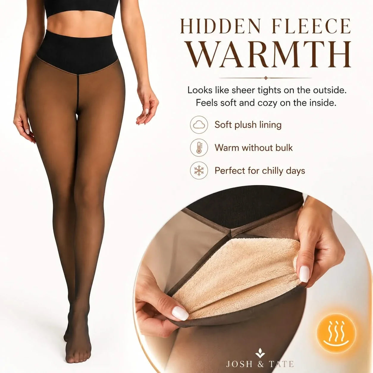 Fleece Lined Tights Womens Sheer High Waisted