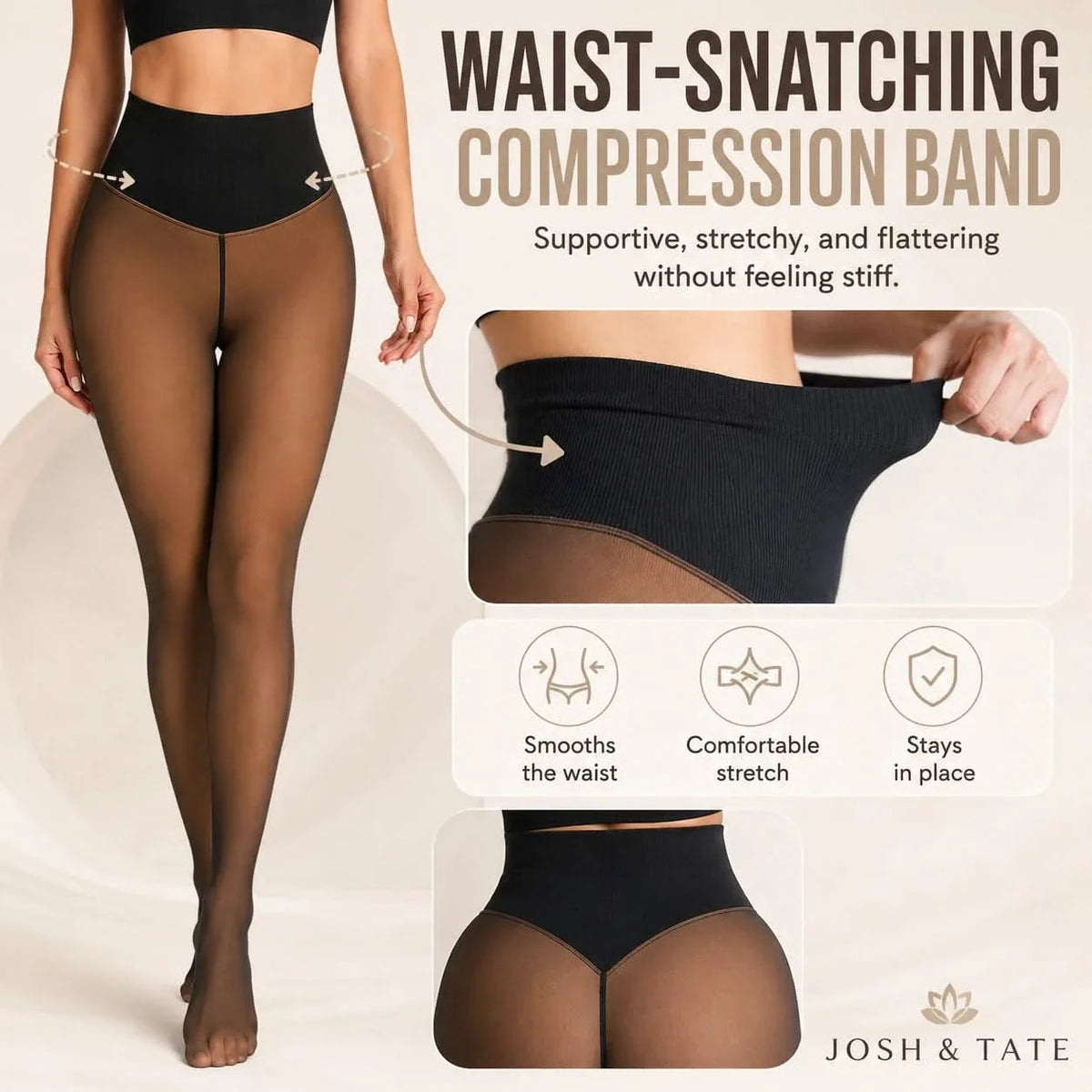 Fleece Lined Tights Womens Sheer High Waisted