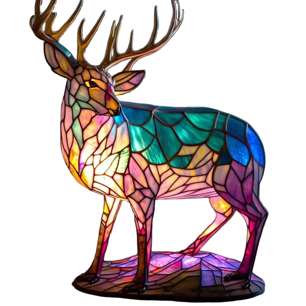 Tiffany stil mosaikglasfigur med dekorativ skulpturel bordlampe