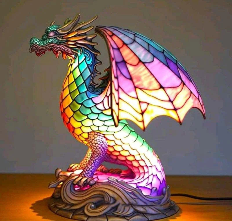 Tiffany stil mosaikglasfigur med dekorativ skulpturel bordlampe
