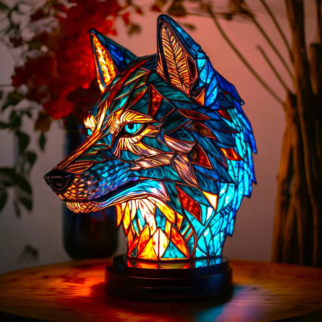 Tiffany stil mosaikglasfigur med dekorativ skulpturel bordlampe