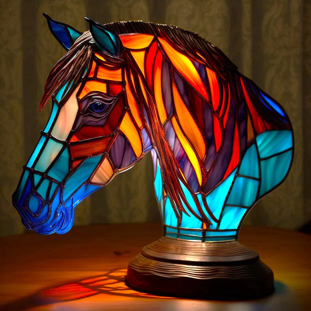 Tiffany stil mosaikglasfigur med dekorativ skulpturel bordlampe