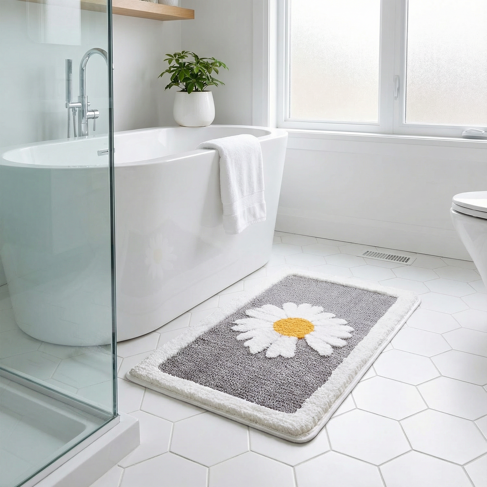 Tuftet bademåtte med floral design