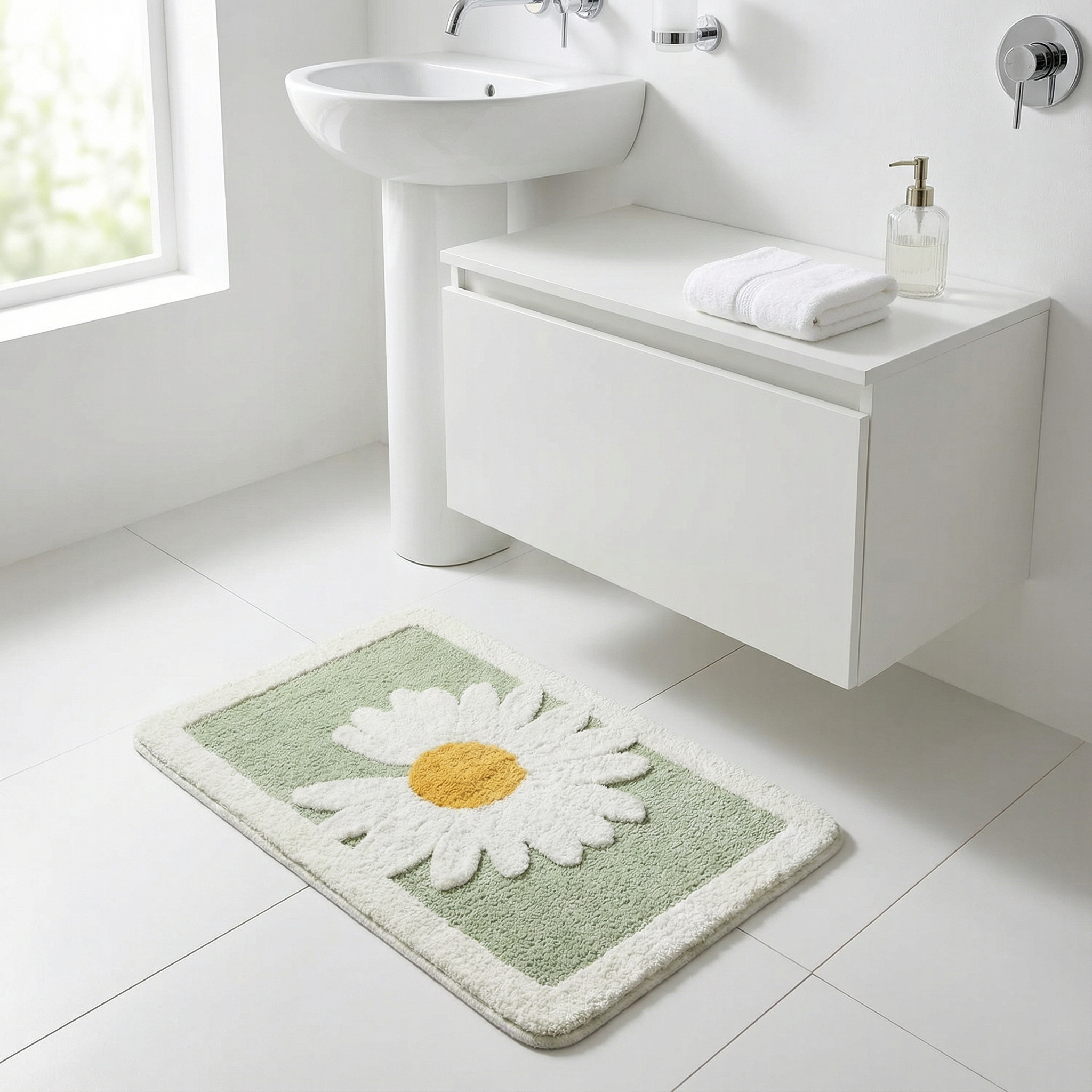 Tuftet bademåtte med floral design