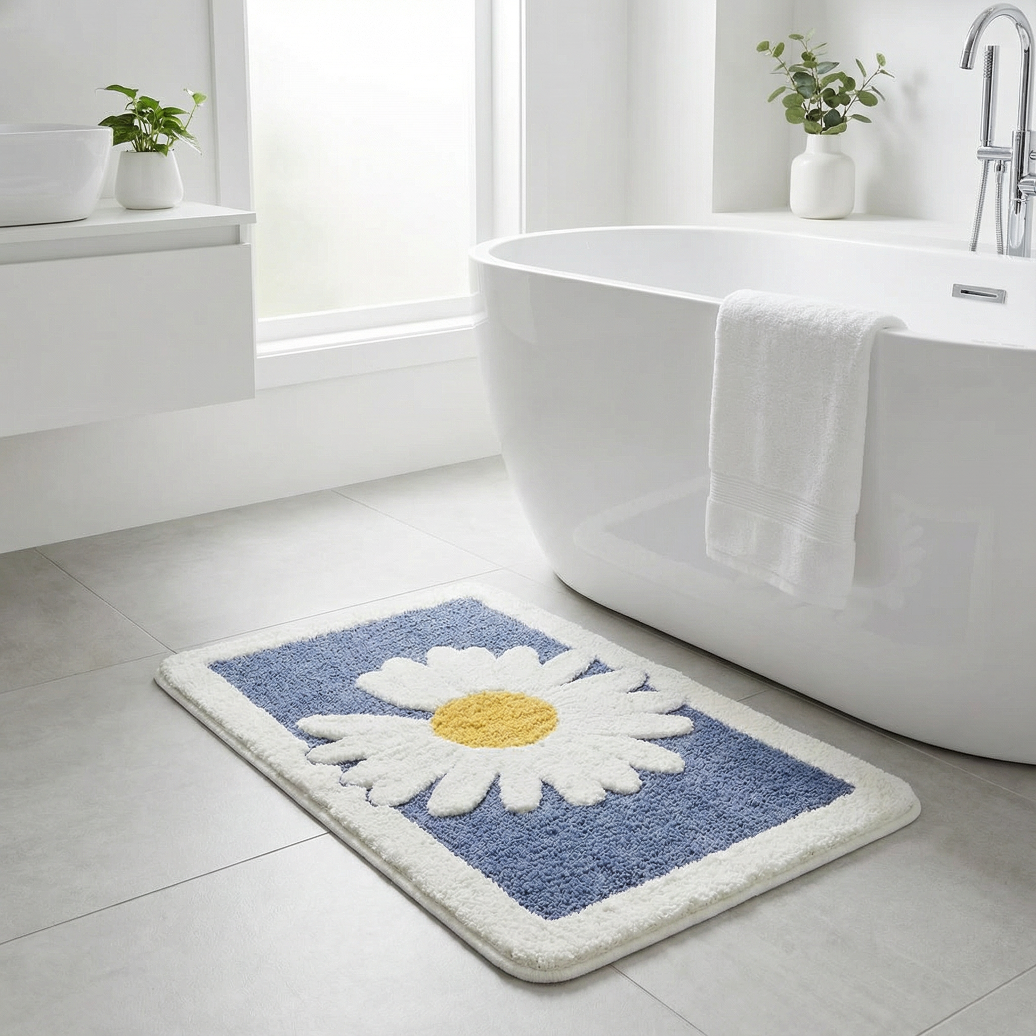 Tuftet bademåtte med floral design