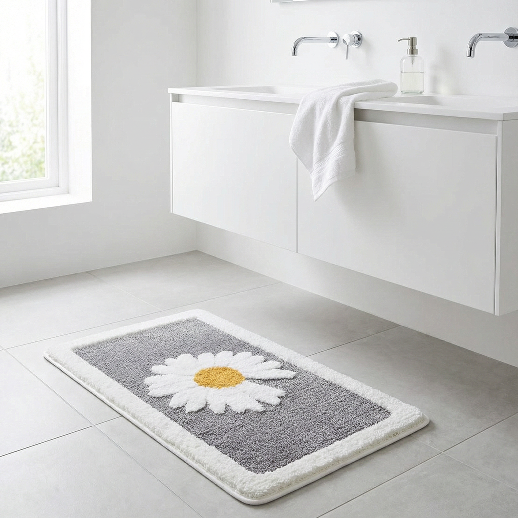 Tuftet bademåtte med floral design