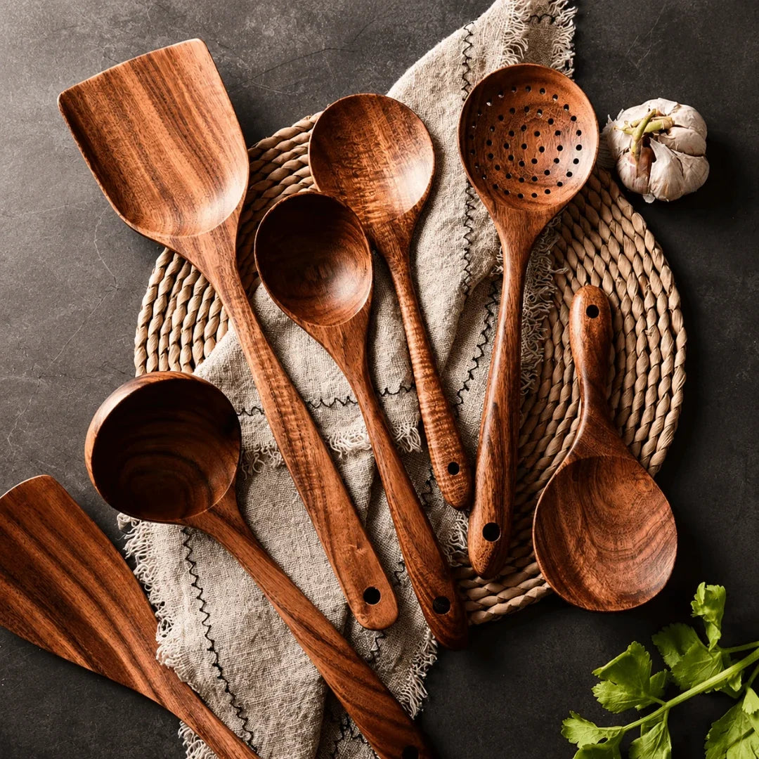 Teak Wood Kitchen Utensil Set for Nonstick Cookware