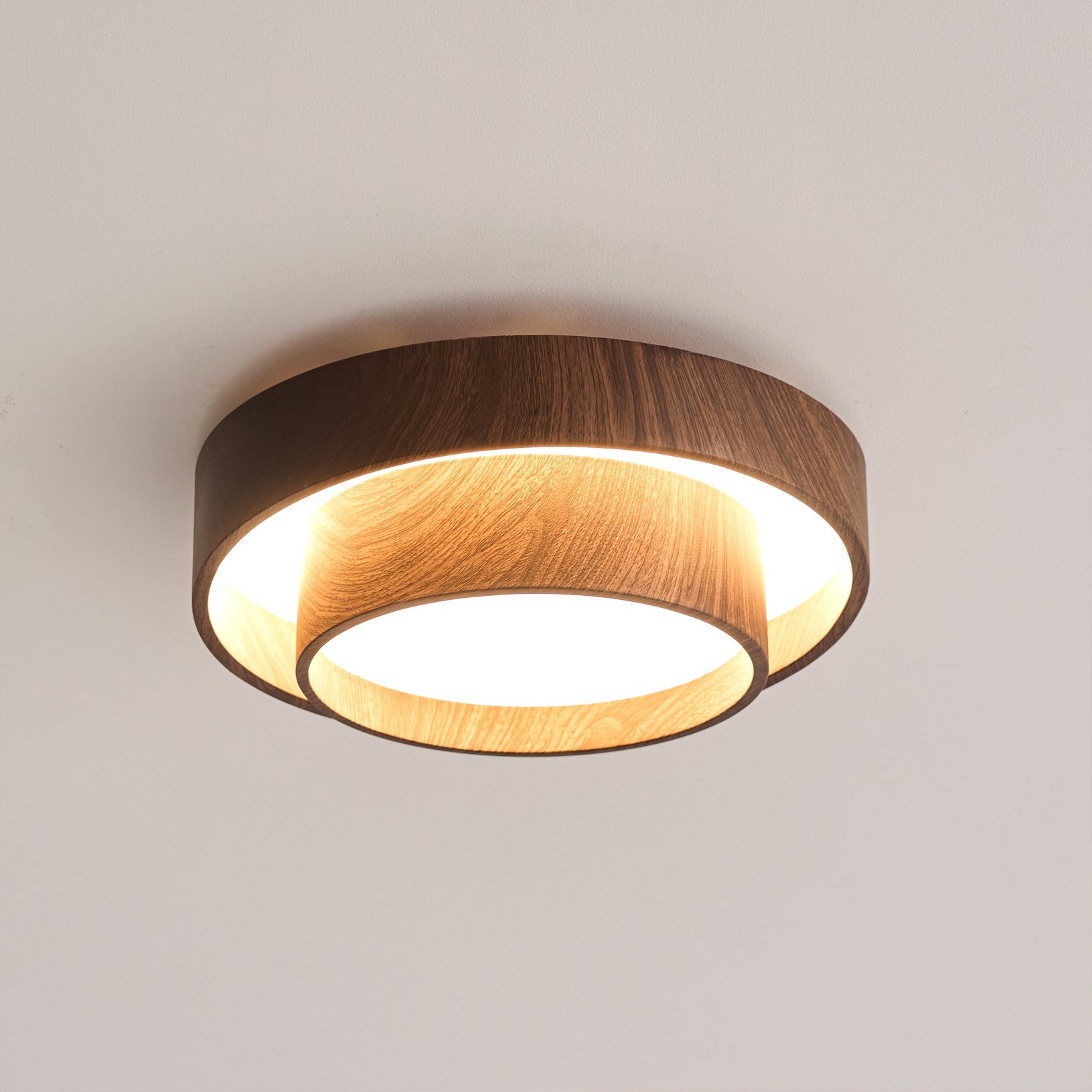 Flush Mount Ceiling Light LED Walnut Finish Dimmable Living Room