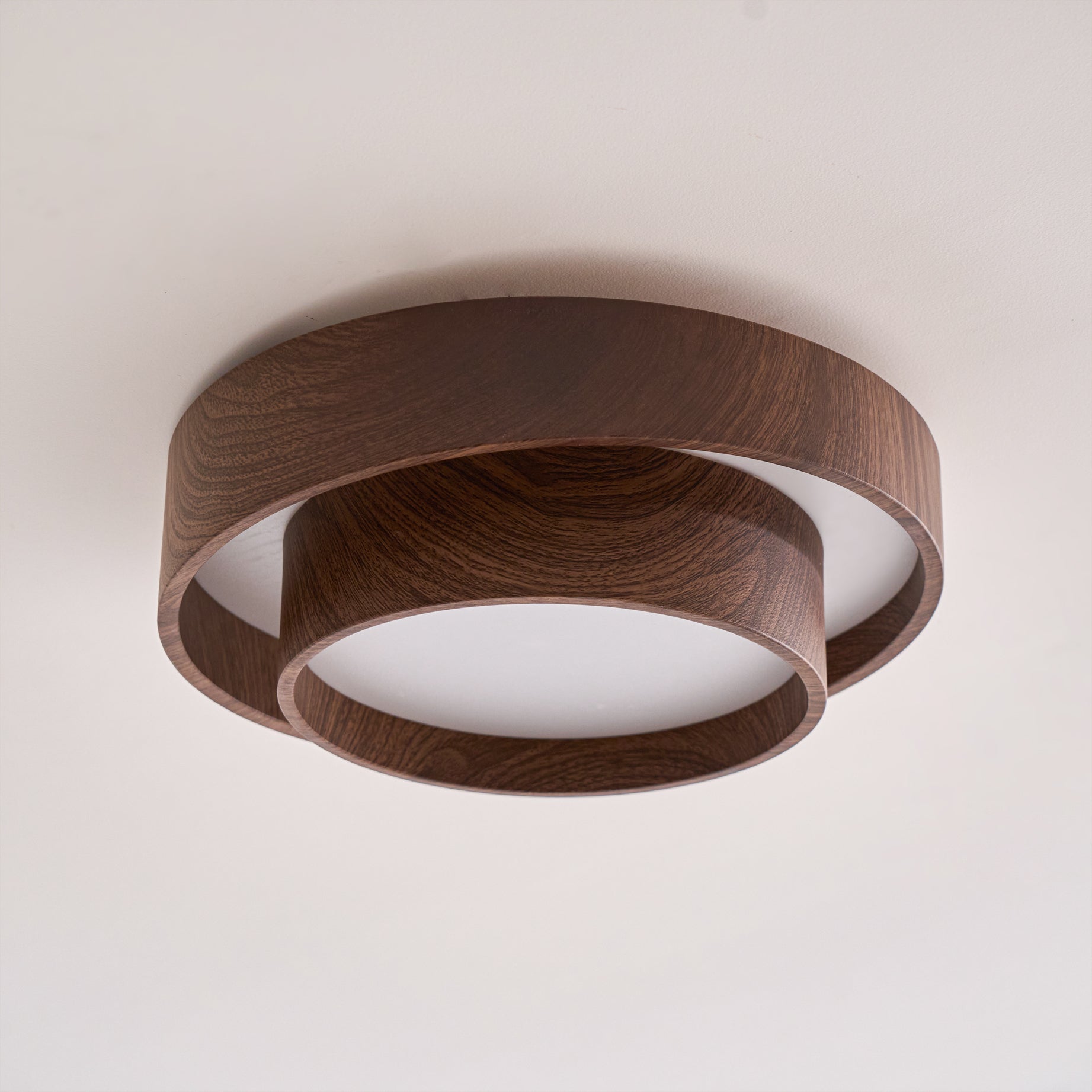 Flush Mount Ceiling Light LED Walnut Finish Dimmable Living Room