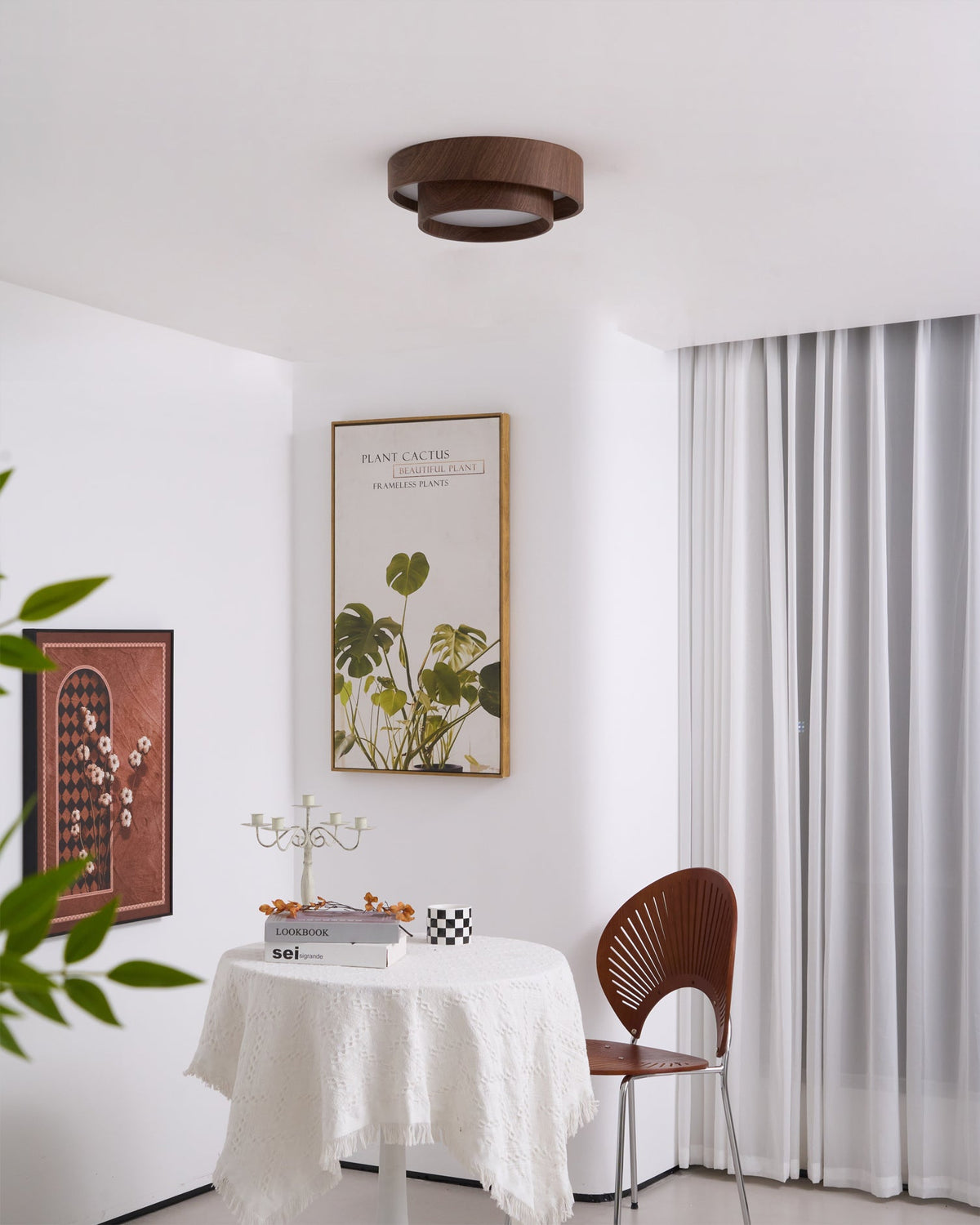 Flush Mount Ceiling Light LED Walnut Finish Dimmable Living Room