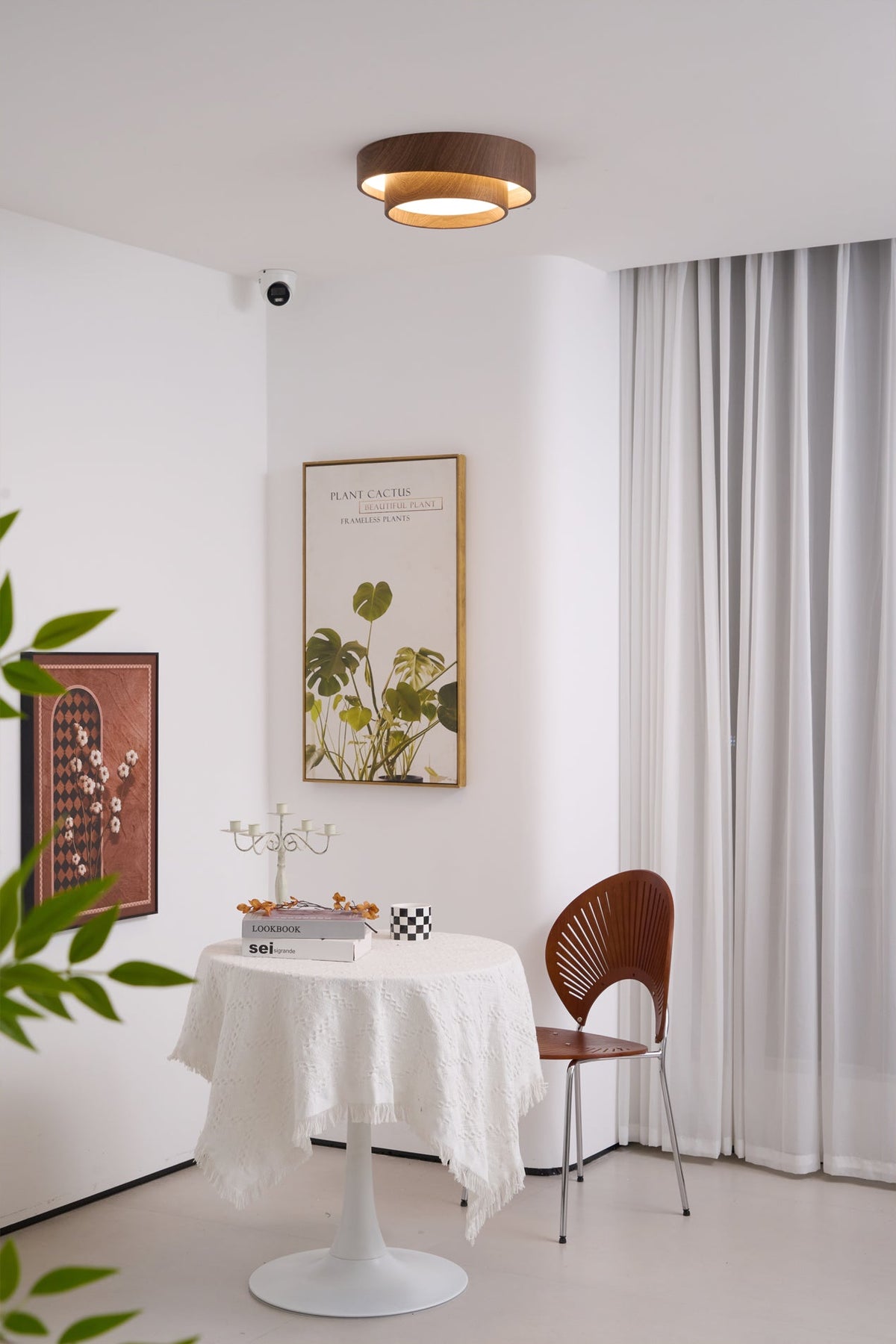 Flush Mount Ceiling Light LED Walnut Finish Dimmable Living Room
