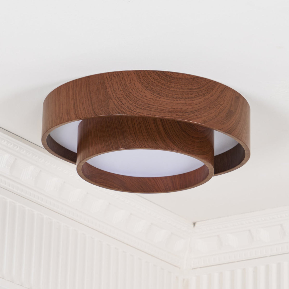 Flush Mount Ceiling Light LED Walnut Finish Dimmable Living Room