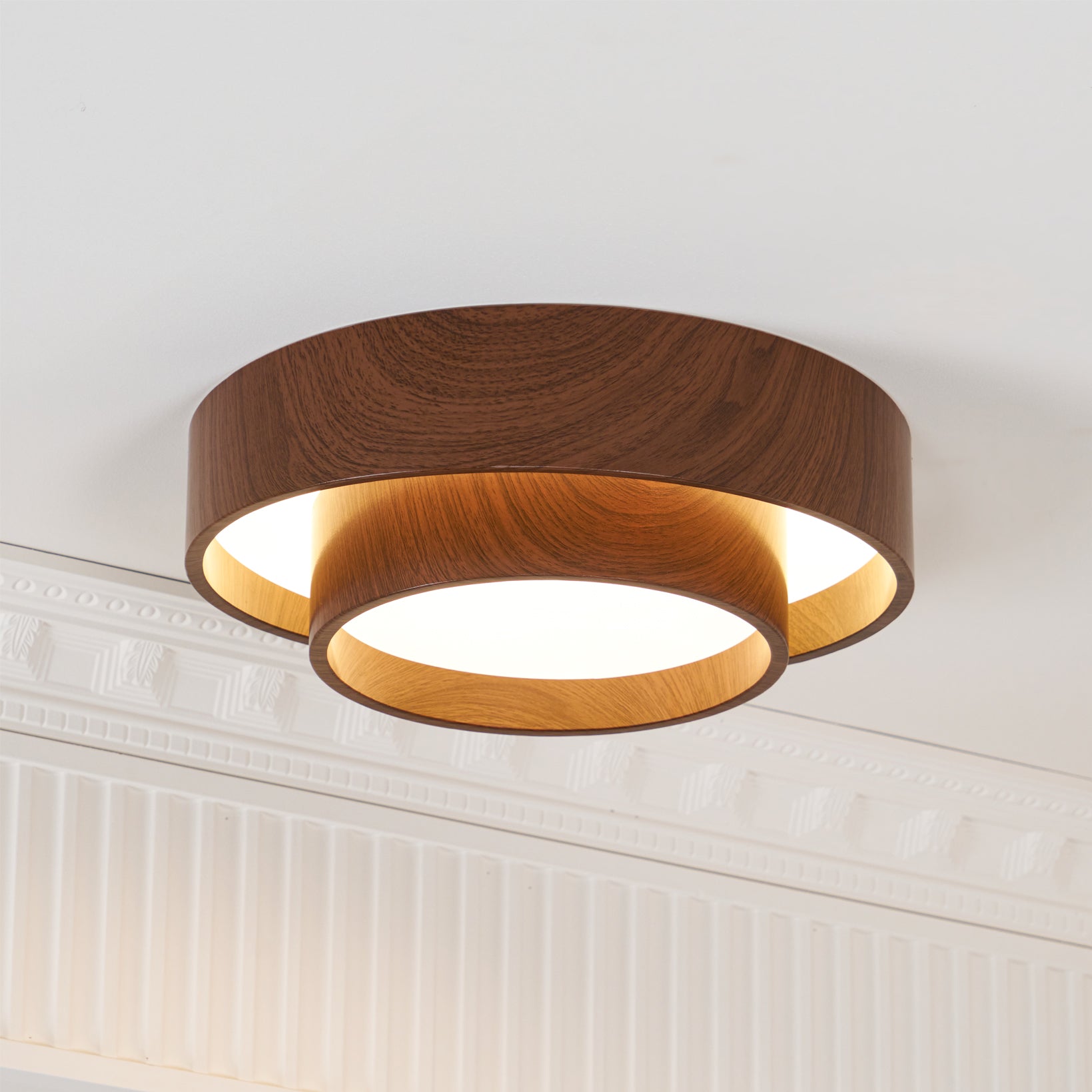 Flush Mount Ceiling Light LED Walnut Finish Dimmable Living Room