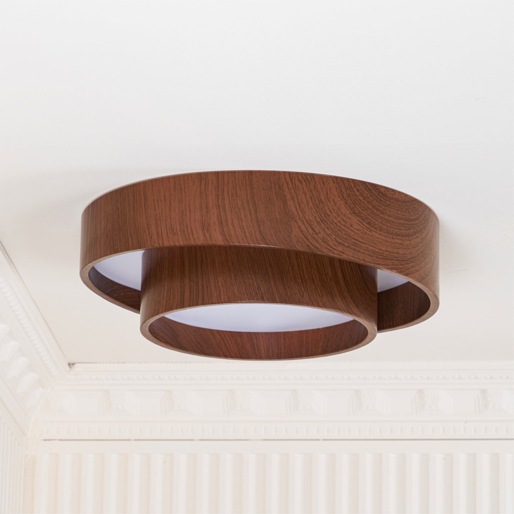 Flush Mount Ceiling Light LED Walnut Finish Dimmable Living Room