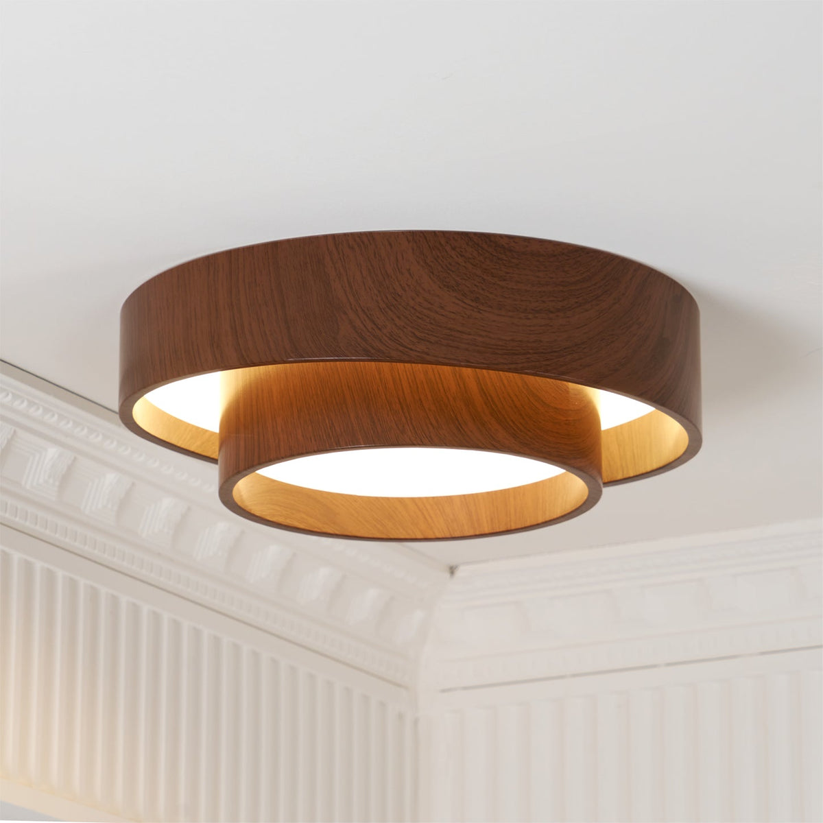 Flush Mount Ceiling Light LED Walnut Finish Dimmable Living Room