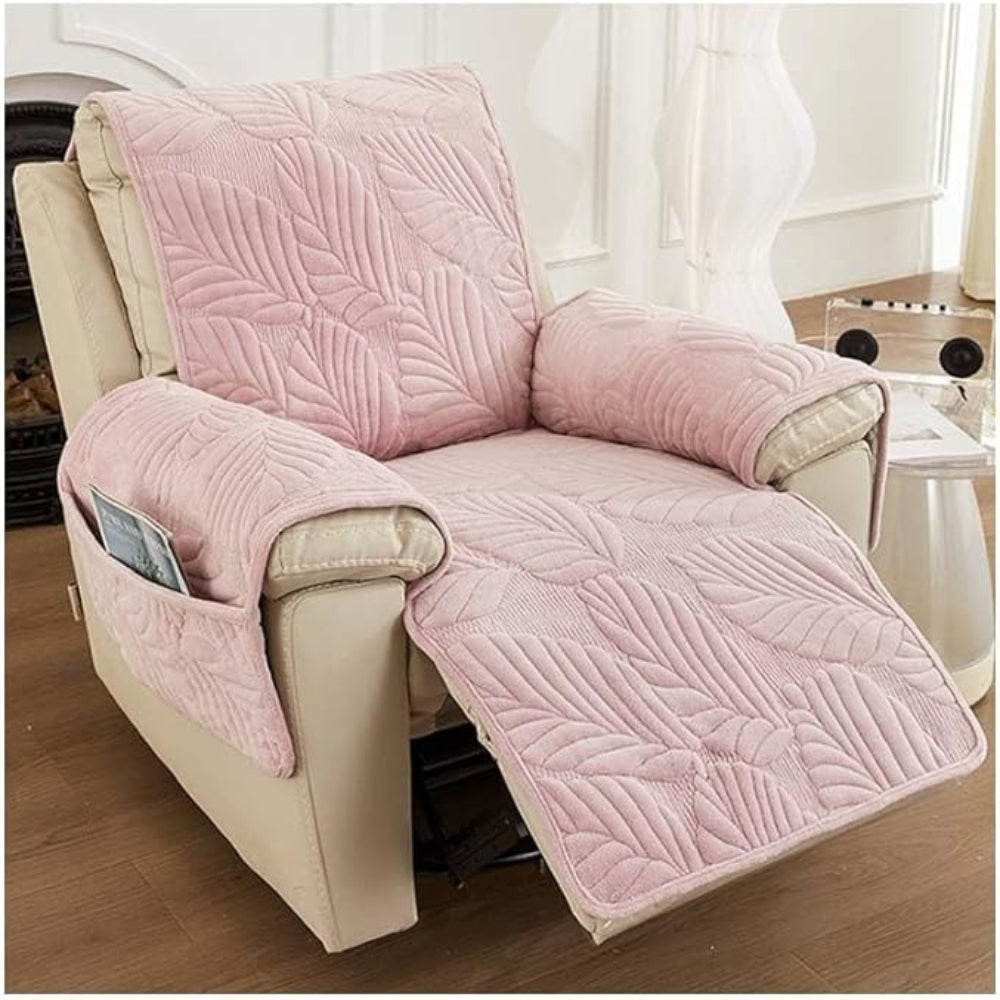Plush Recliner Cover with Leaf Quilting, Arm Covers and Side Pocket