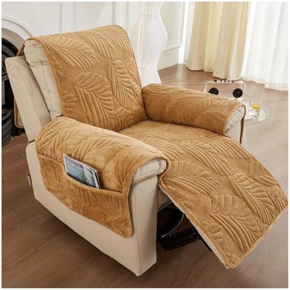 Plush Recliner Cover with Leaf Quilting, Arm Covers and Side Pocket