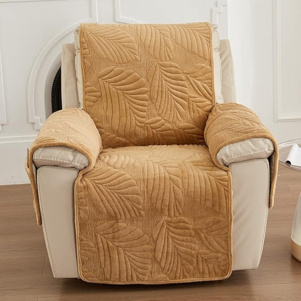 Plush Recliner Cover with Leaf Quilting, Arm Covers and Side Pocket