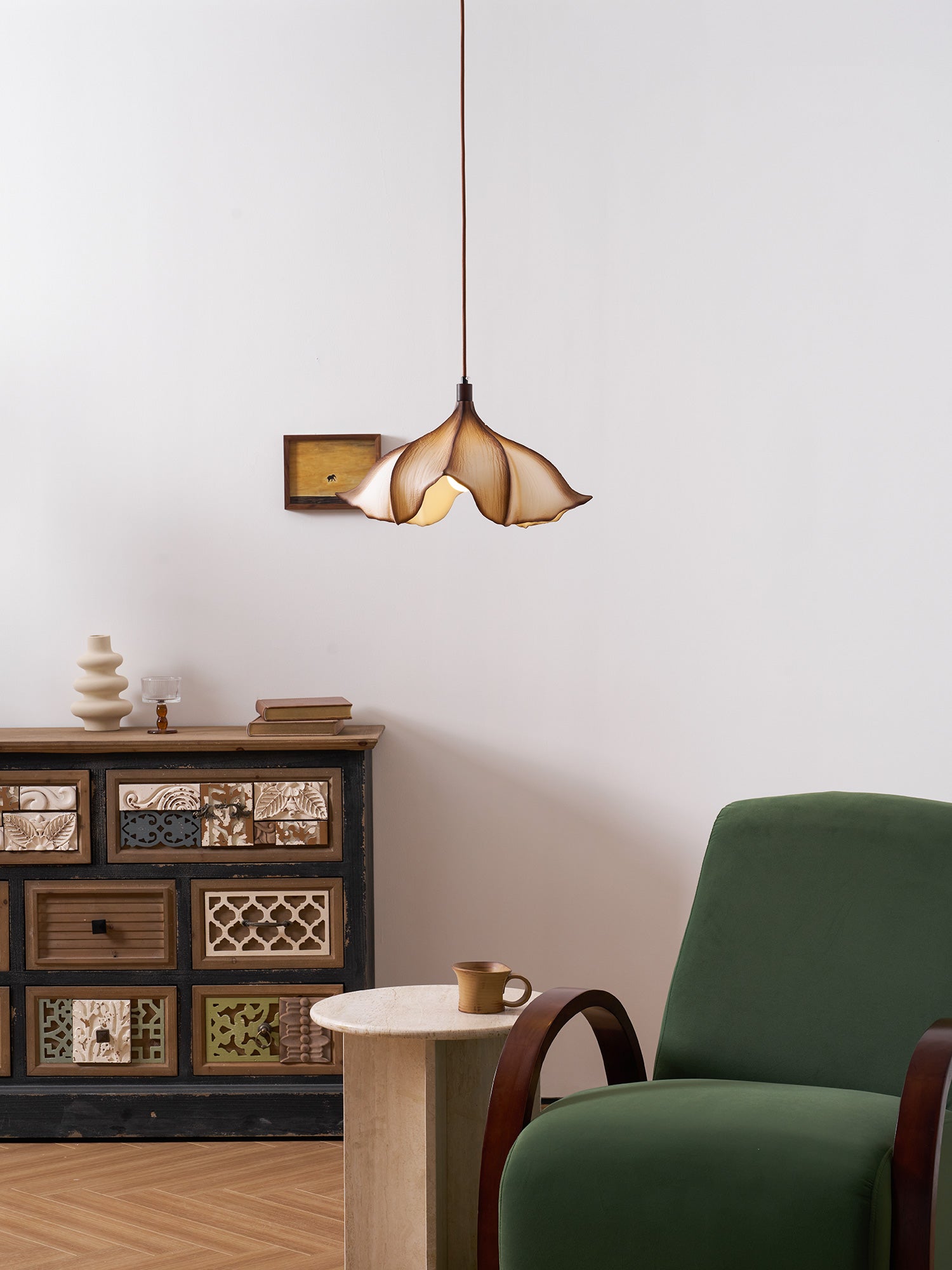 Cocoon Pendant Light Sculptural Webbed Shade Mid Century Style