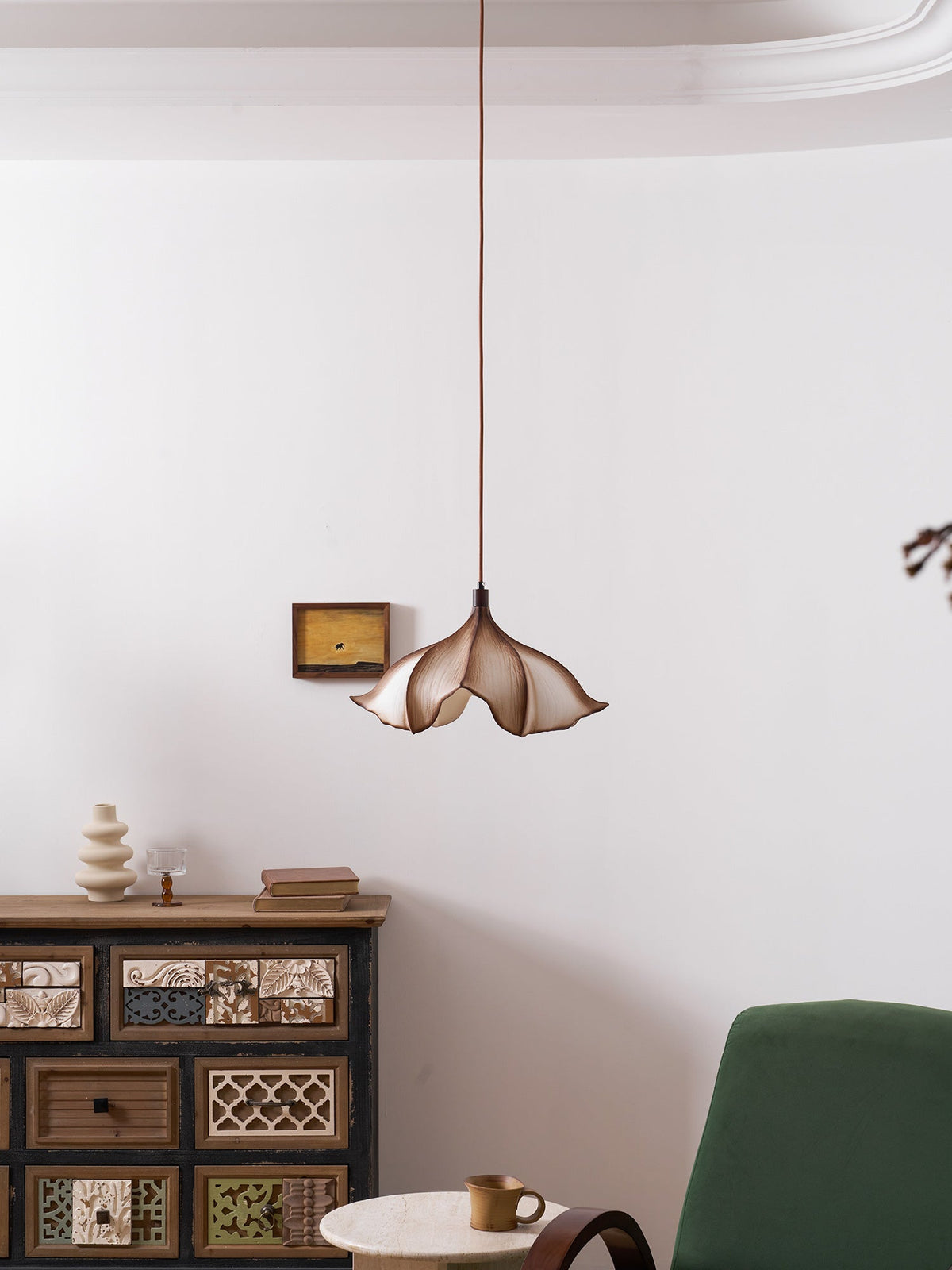 Cocoon Pendant Light Sculptural Webbed Shade Mid Century Style