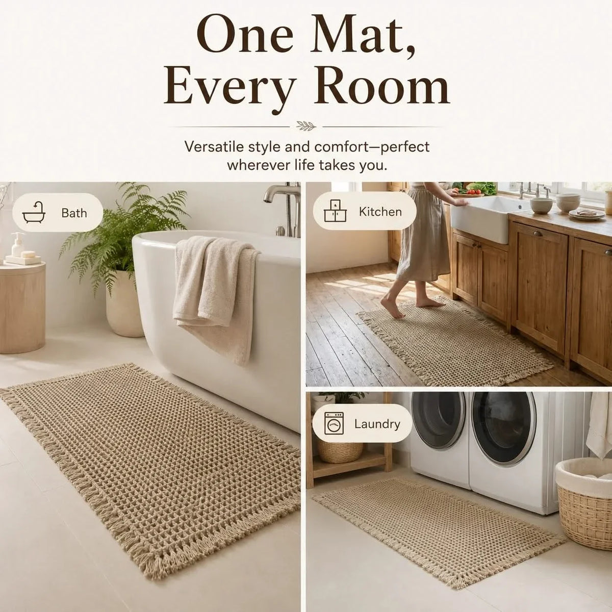 Waffle Weave Bath Mat Quick-Dry